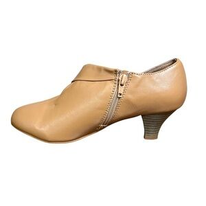 VTG 90s AJ Valenci Cuban Heels Booties Womens Sz 6 Zip-up Camel Tan Leather NEW